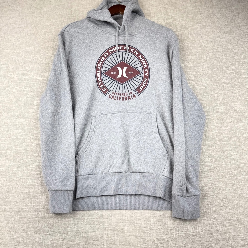 Hurley Mens Medium Gray Graphic Pullover Hoodie California Est 1999 Sweatshirt